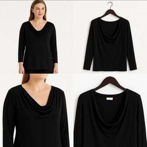 We The Free Linen Cotton Black Cowl Neck Oversized Long Sleeve Tunic Tee Sz XL